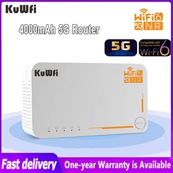 KuWfi 5G Wireless Router Wifi 6 4G LTE Router Hotspot Dual Band 2.4Ghz&5.8Ghz With SIM Card Slot  LAN Port 4000mAh Battery