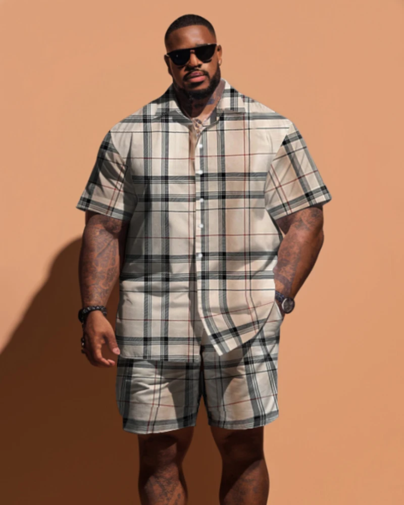 Biggmans Shirt Plus Size Set L-9Xl for Summer Clothing Oversize Men\'s Business Office Short Sleeve Shirt Shorts 6Xl 7Xl 8Xl