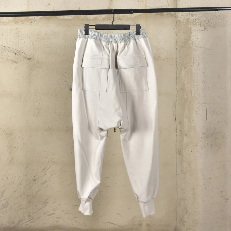 RO Style Pure Cotton Pants Men's Thick Loop Autumn and Winter Leg Tied Harem Women Casual Elastic Waist Pants Streetwear