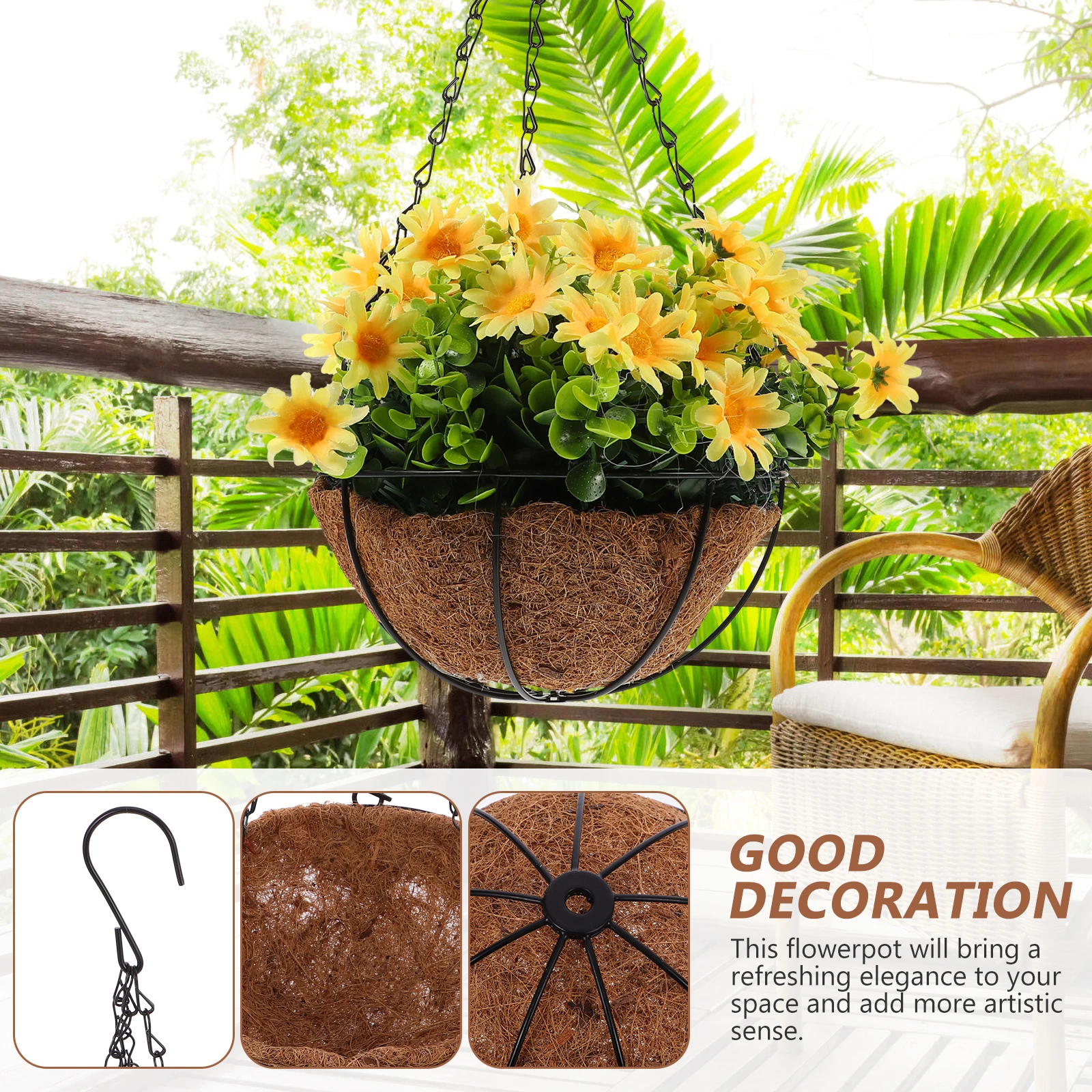 

Coconut Palm Hanging Basket Flower Pot Planter Holder Balcony Decorative Baskets