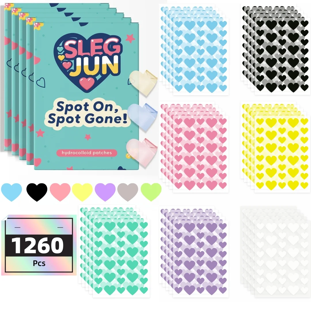 1260 pieces of multi-color heart-shaped acne patches, facial acne patches, concealer acne patches and pimples patches, ultra-thi