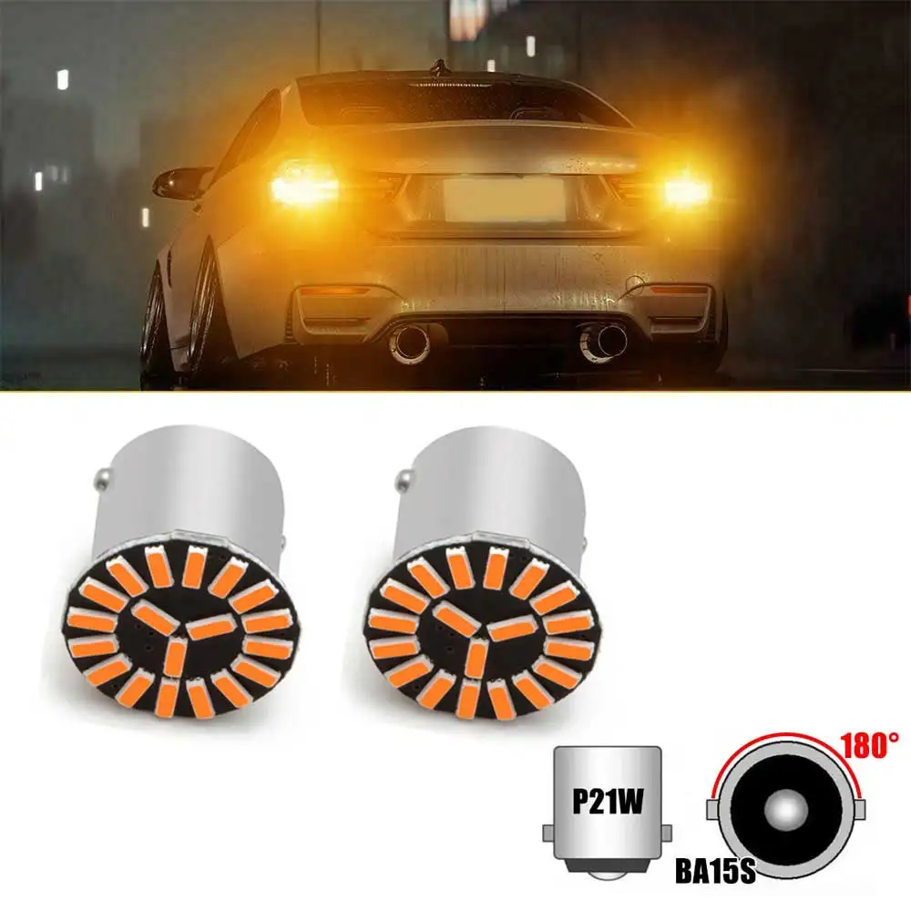 

2pcs Car Accessories 1156 BA15S P21W 7506 LED 4014 SMD Turn Signal Light Bulbs Blinker Indicator Amber Orange Bright 3000K Lamp