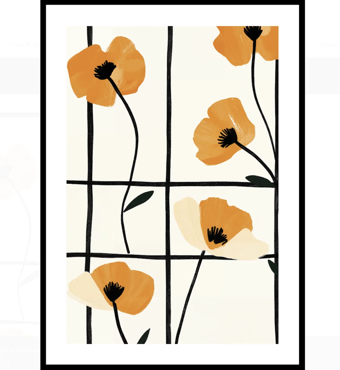 1pc frameless Canvas Painting Wall Art Canvas Prints Posters Decor, Orange Poppy Grid Minimalist Wall Art For Kitchen Dining Roo