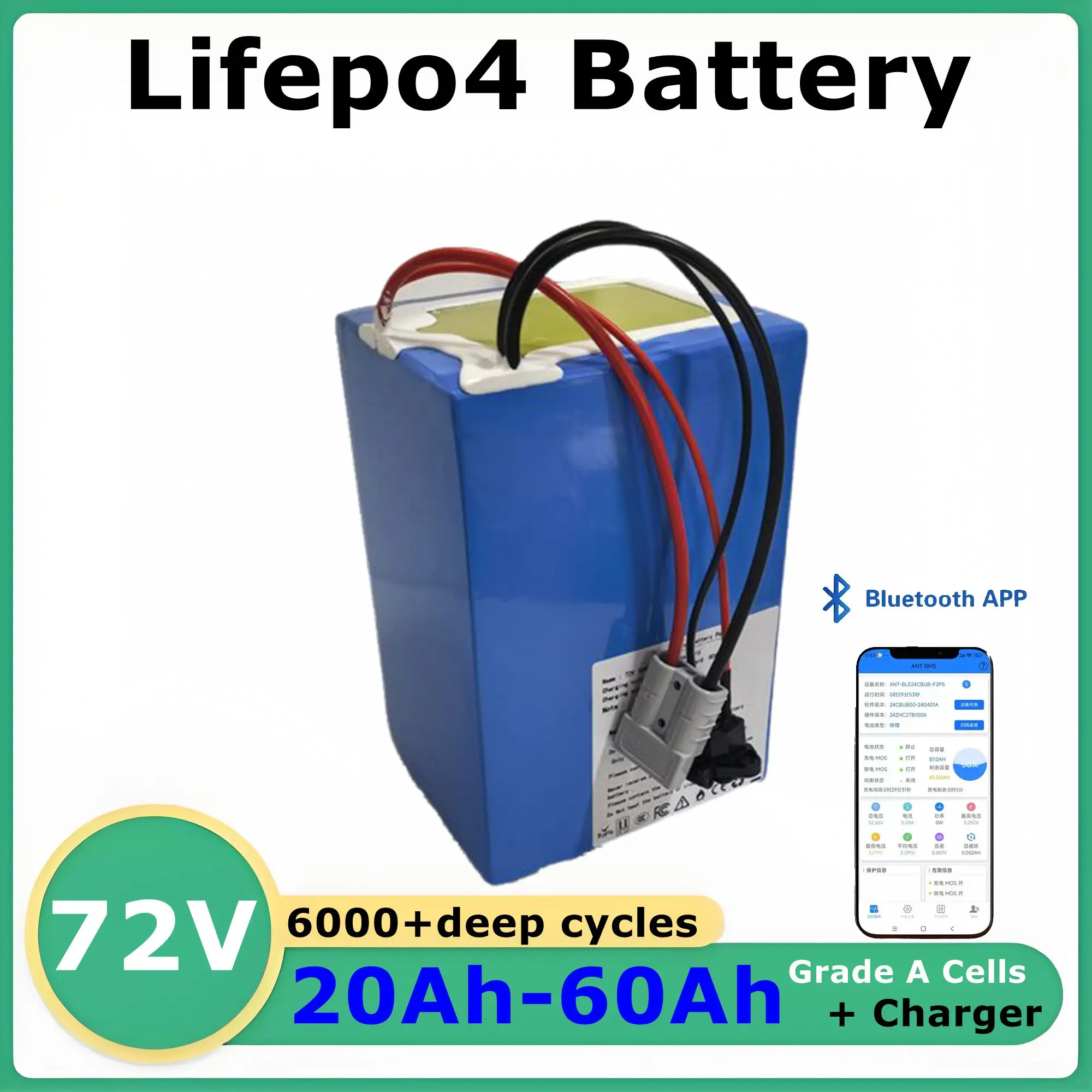 

Rechargeable Lifepo4 72V 20Ah 30Ah 40Ah 50Ah 60Ah Lithium Battery for 1000W 2000W 3KW Tractor Golf Cart Two Wheeler Vehicle