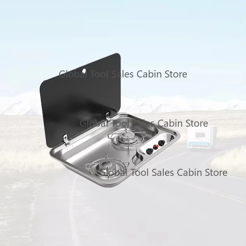 

Drop-In Two-Burner Stainless Steel Cooktop with Propane Ignition Stove Burner for RV Truck Campers Outdoor Kitchens