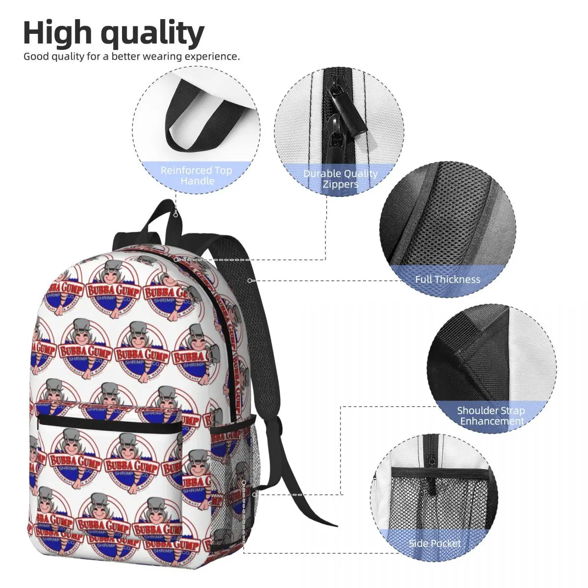 Bubba Gump Forest Shrimp Seafood Backpack Student BookBag Children School Bag Computer Shoulder Bags for Men Women