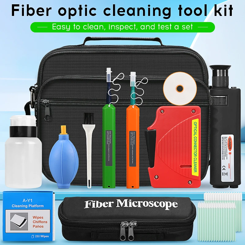 

Fiber Optic Cleaning Tool Kit With 400X Optical Fiber Magnifier Fiber Cleaning Box SC/FC/ST/LC 1.25MM/2.5MM Fiber Cleaner Pen