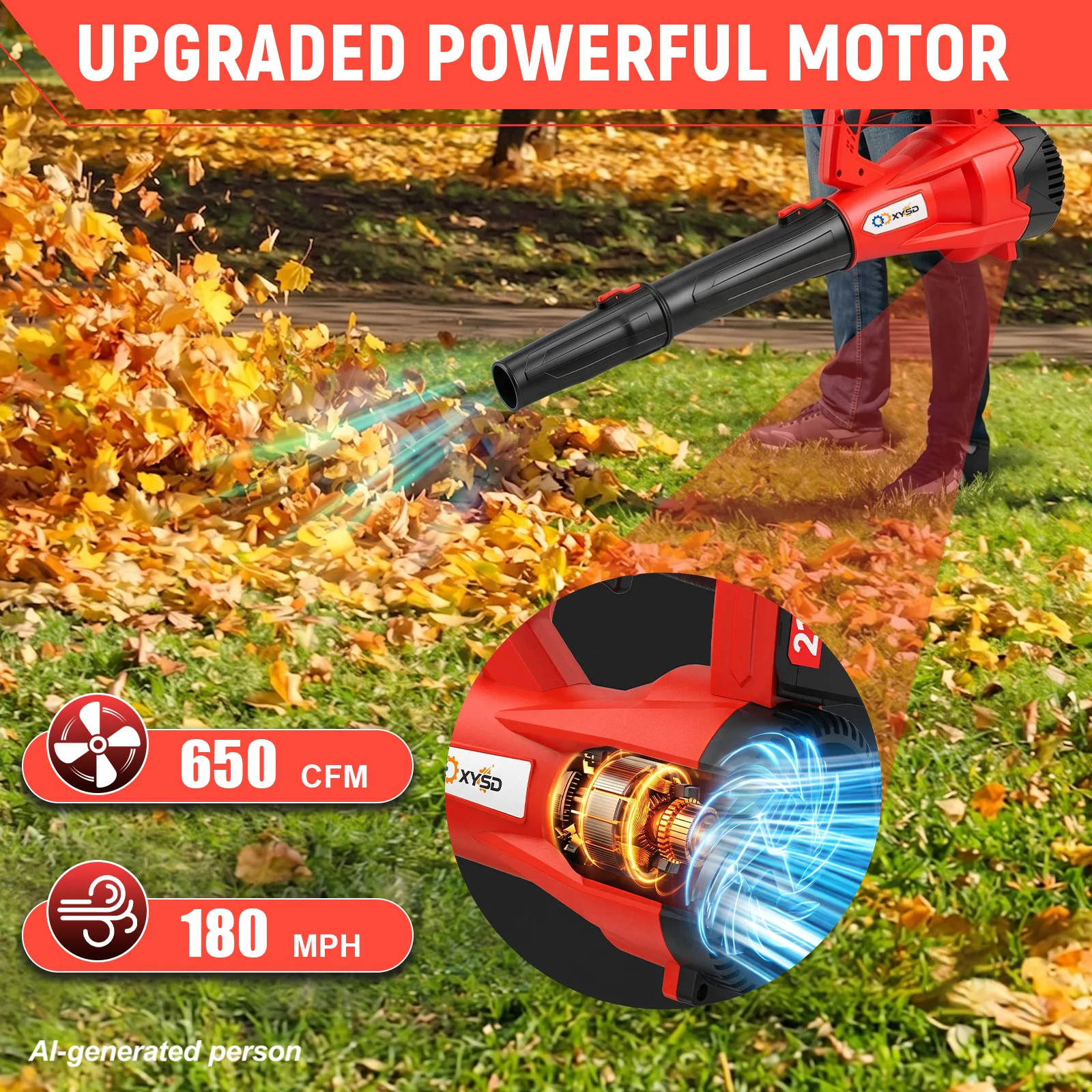 XYSDコードレスリーフブロワー、650 CFM電動ジェット - Leaf Blower Cordless のレビューと価格