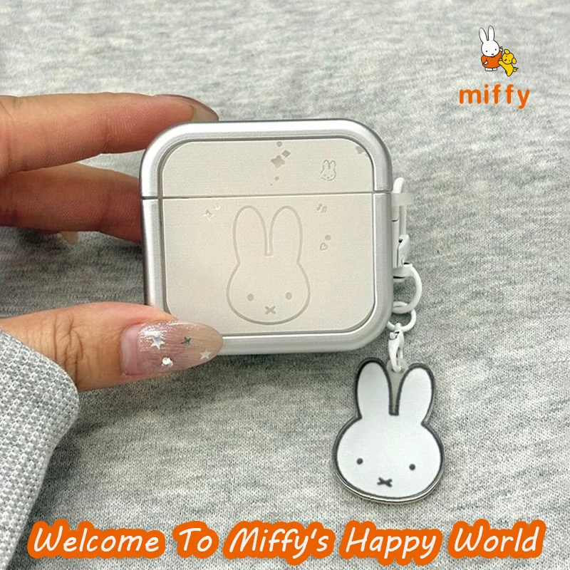 Милый чехол для наушников Miffy, подходит для Airpods 4 3 2 Pro, простой противоударный чехол с мультяшным рисунком и подвеской в подарок