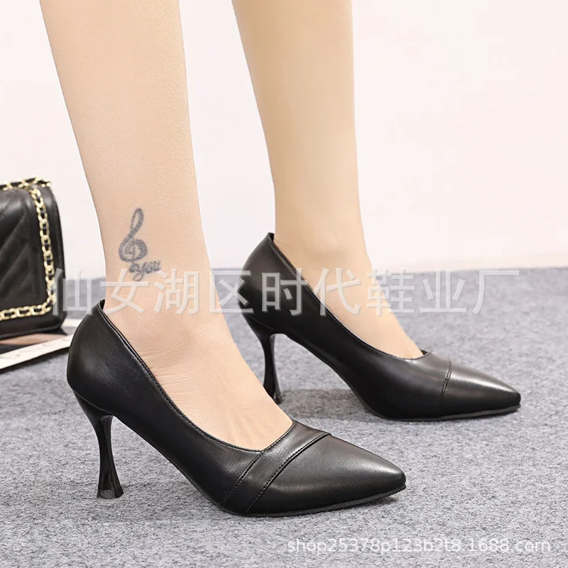 

Black 5CM Thin Heel 2026 Autumn Pointed Toe Middle Heels Single Shoes Women Soft Sole Comfortable Concise Office Work Shoes 7CM