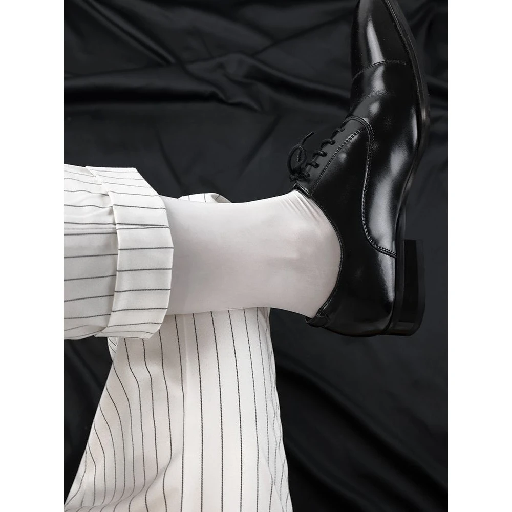 White Dress Socks for Men Nylon Solid Color Oily Glossy Formal Business Tube Socks Man Elastic Erotic Sexy Sheer Calf Stockings