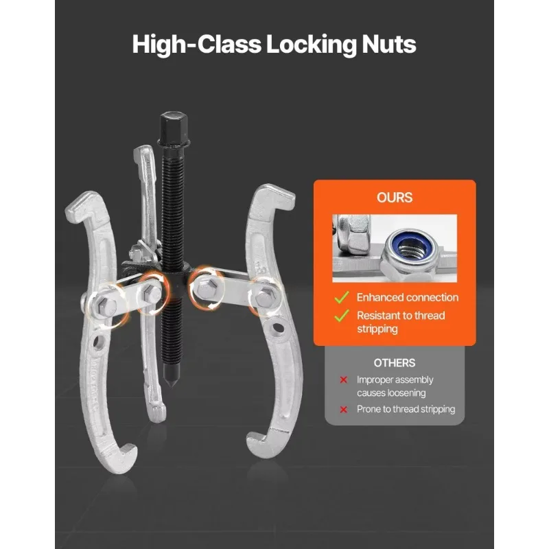 Heavy Duty 4-Piece Industrial Bearing Puller Tool Kit 3/4/6/8 Reversible Jaw 2/3 Pulley Puller, Flywheel Remover