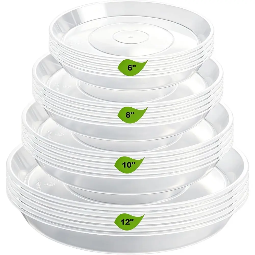 20-Pack Plant Saucer Trays - 6, 8, 10, 12 Inch Sizes, Heavy-Duty Plastic Drainage Trays for Indoor/Outdoor Plant Pots