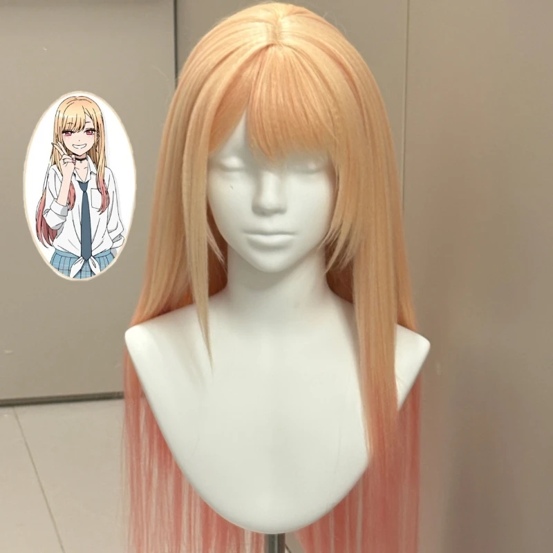 Kitagawa Marin Cosplay Wig Mixed Color Gradient Wig Rose Net Cap Heat Resistant Synthetic Fiber Wig Halloween Wig for Women