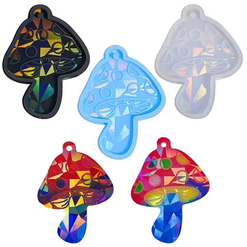 DIY Holographic Mushroom Keychain Silicone Mold with Hole Jewelry Pendant Charm Epoxy Resin Casting Mould Bag Hanging Ornament