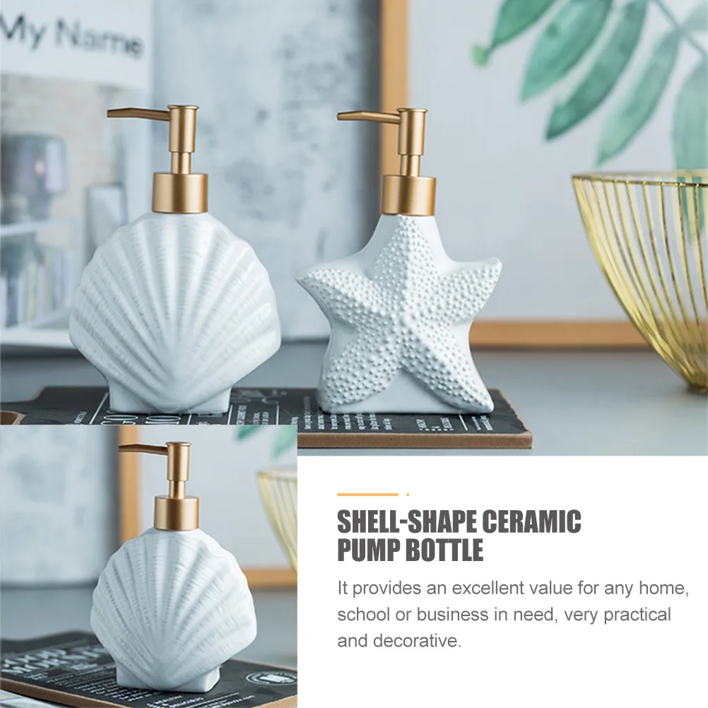 

Ceramic Lotion Pump Bottle Shell Shape Ocean Theme Large Capacity Dispenser for Hand Cream Soap Shampoo Bathroom Essential
