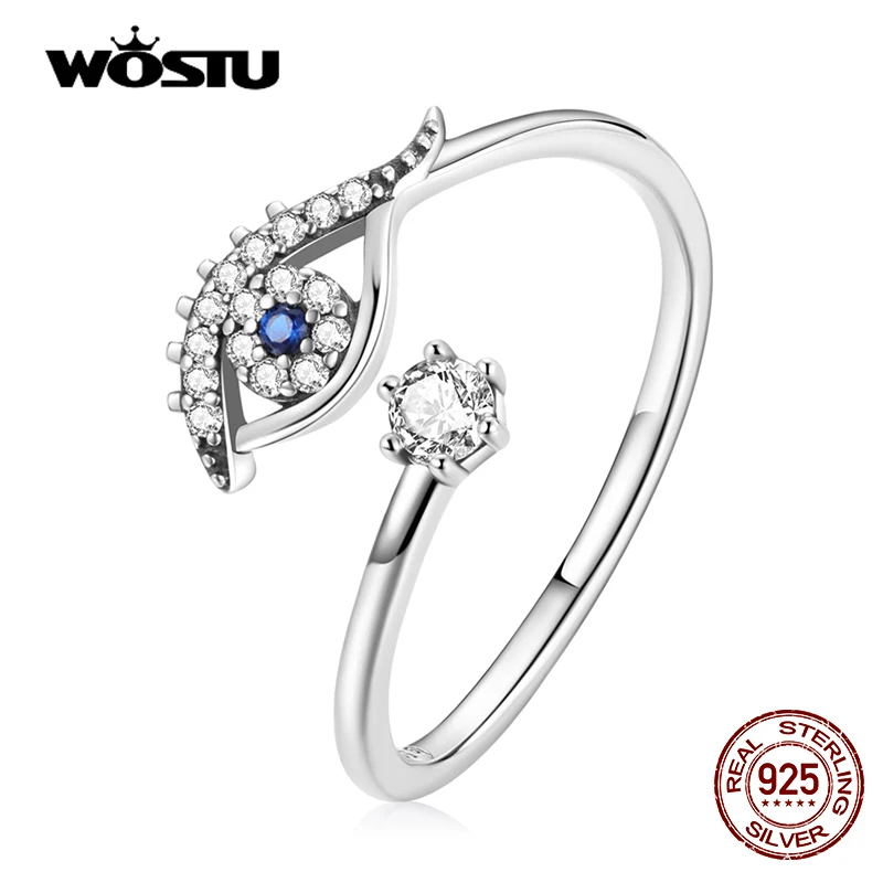 WOSTU Adjustable Authentic 925 Sterling Silver Demon Eye Engagement Open Rings For Women Female Original Jewelry CTR215