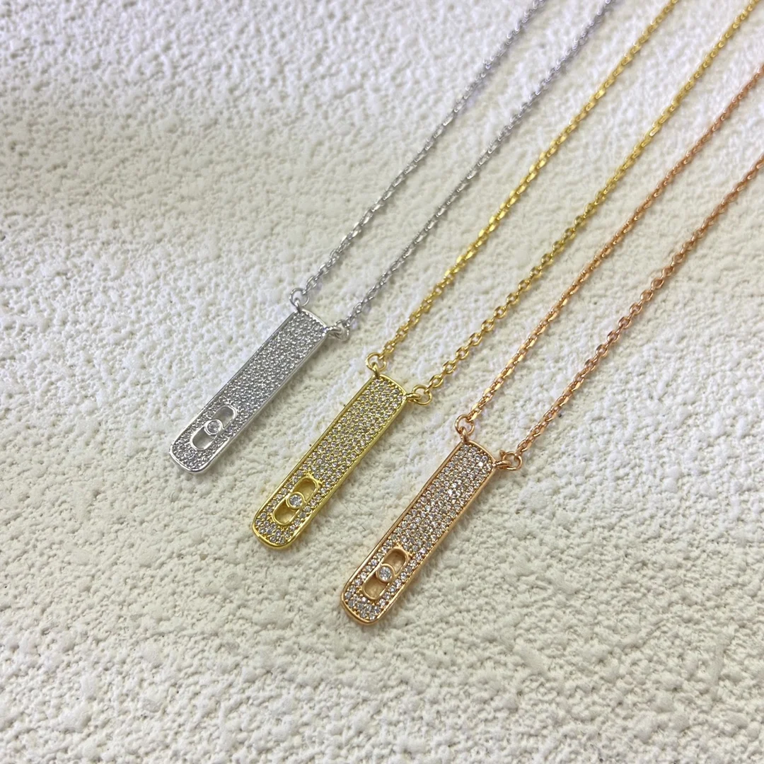 

Stainless Steel Crystal Necklaces Bracelet and Earring Three Slid Crystal Stone Pendant for Women Party Jewelry Set Classic