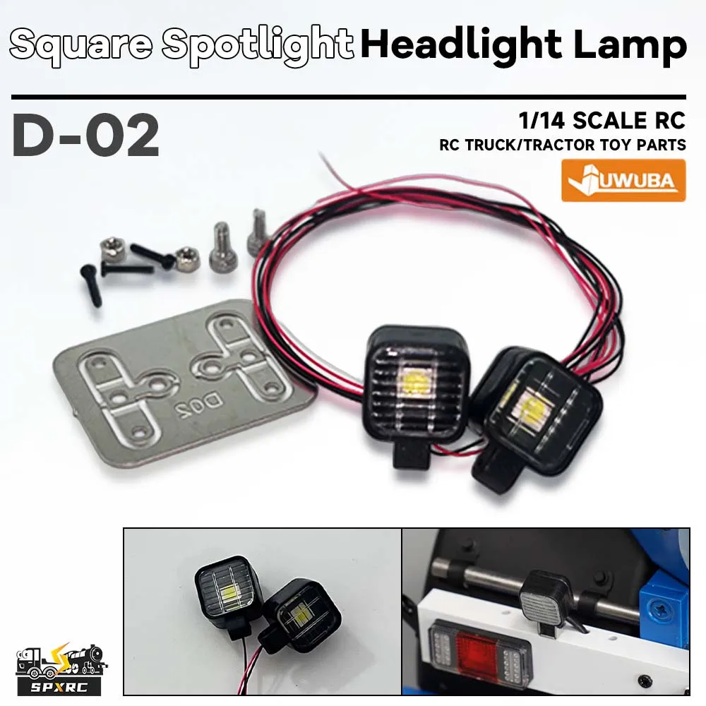 LED Square Spotlight Headlight Lamp CDD-D02 1SET For 1/14 Tamiyaa Dump Truck Tractor Tipper SCANIAA JUWUBA DIY Toys Model Parts