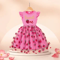 New Dress Kids Girls Clothes Summer Short Sleeve Strawberry Bilayer Children Dress Fashion Casual Cute Girls Clothing for Kids