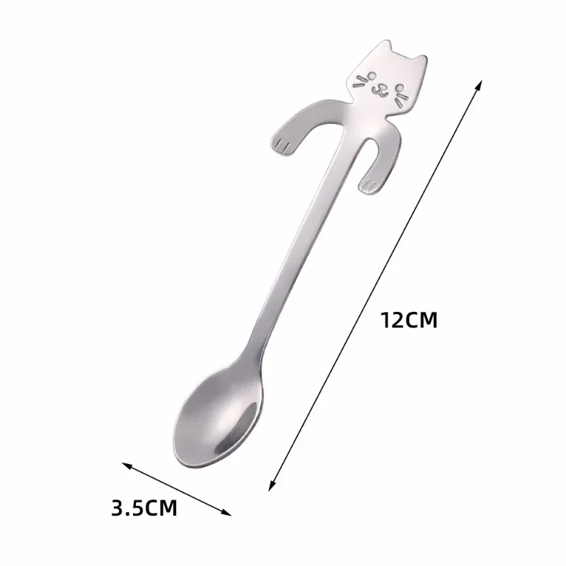 4pcs Stainless Steel Spoons Cute Cat Coffee Tea Ice Cream Teaspoons Spoon Dessert Snack Scoops Home Flatware Kitchen Accessories