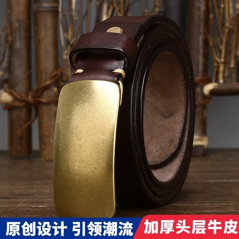 33CM wide thickened top layer cowskin belt for men smooth leather copper board versatile