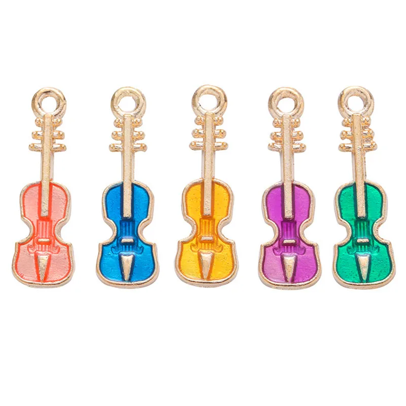 WZNB 10Pcs 24x7mm Enamel Violin Charms Music Alloy Pendant for Jewelry Making Handmade Bracelet Necklace Diy Accessories