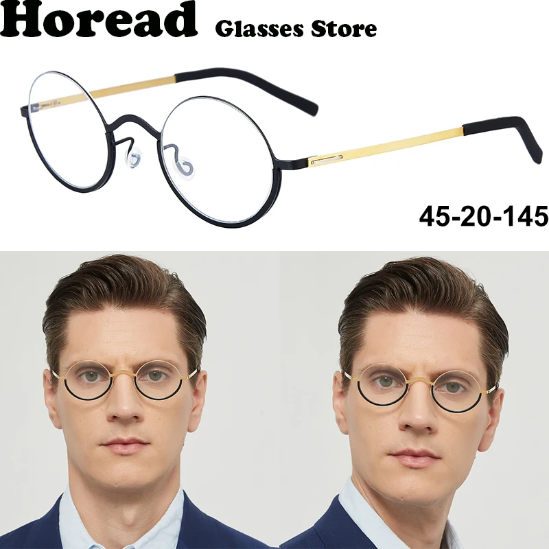 

Men Handmade Small Round Glasses Frame Screwless Women Ultralight Titanium Eyeglasses Vintage Brand Design Patent Eyewear Top