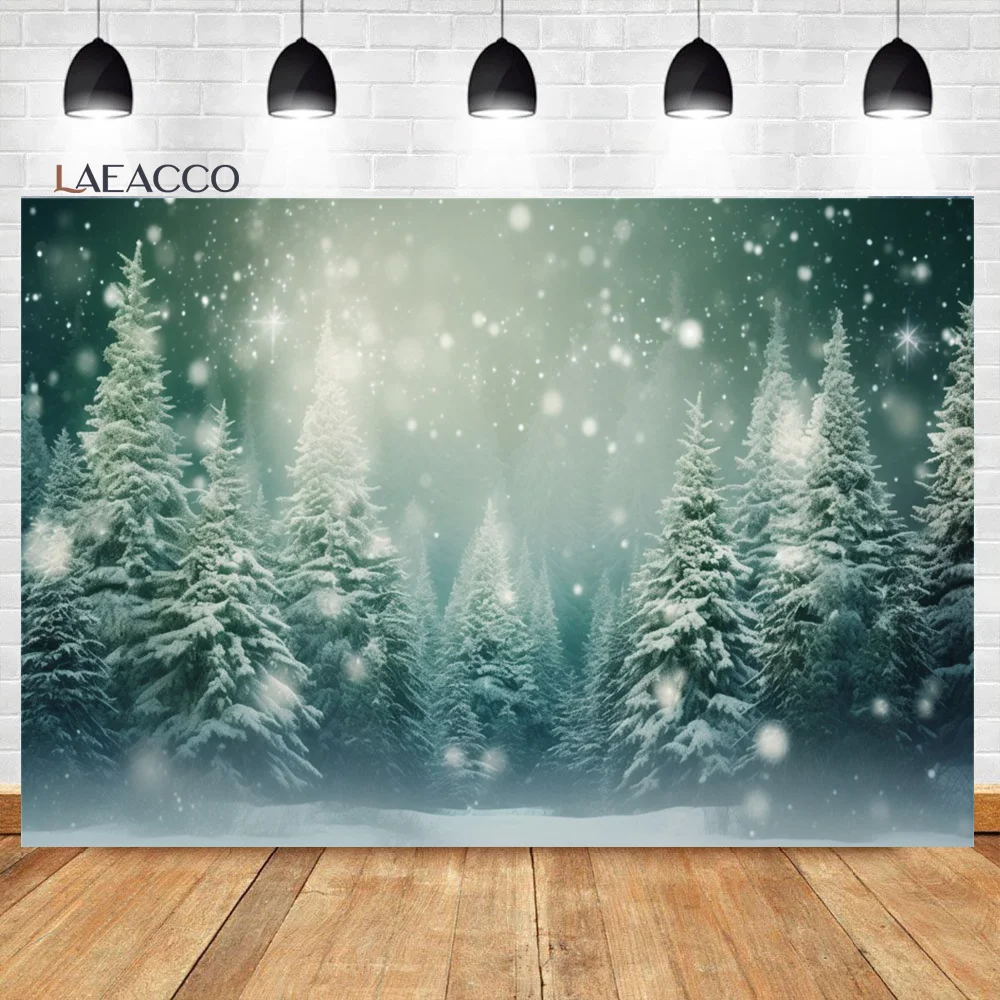 Laeacco Christmas Forest Backdrop Winter Wonderland Snow Glitter Xmas Pine Trees Family Festival Party Photography Background