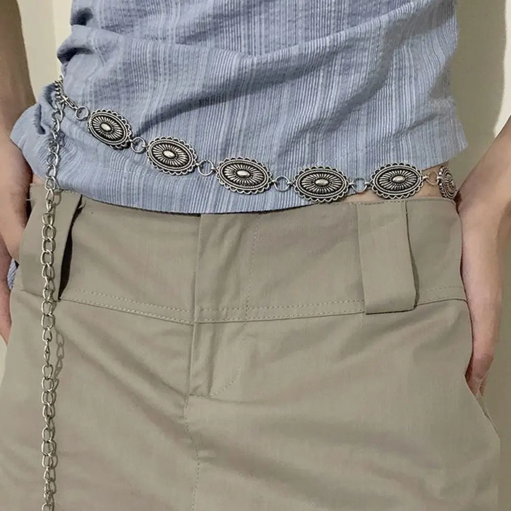 Retro Ethnic Style Waist Chain Metal Silver Bohemian Versatile Belt Dress Decoration Sweater Chain