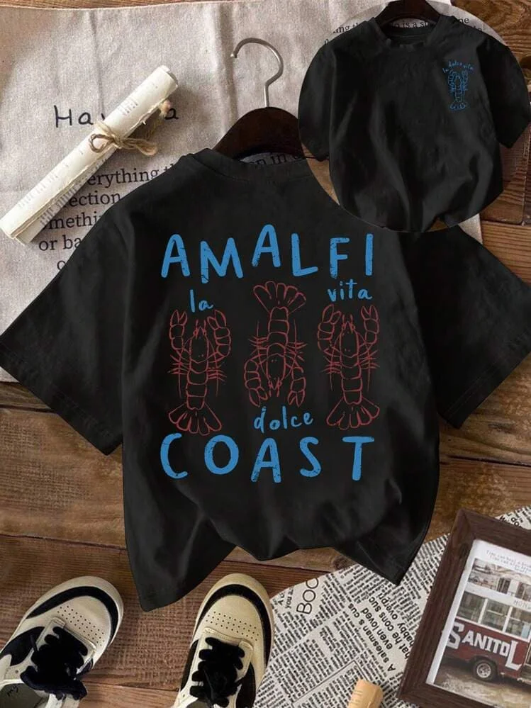 Amalfi Coast Lobster Men's T-shirt Vacation Graphic Casual Cotton Short Sleeve Tops Summer Streetwear Y2k Trendy Brand T-shirts