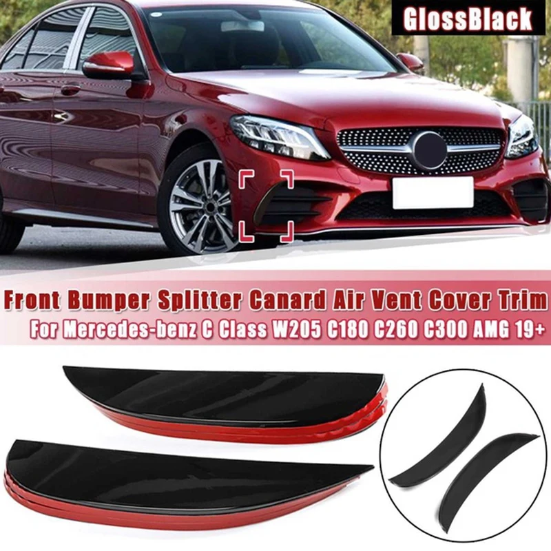 Pair Front Bumper Fog Light Splitter Canard Air Cover Trim for Mercedes-Benz C Class W205 C180 C260 C300 AMG 2019+ Black