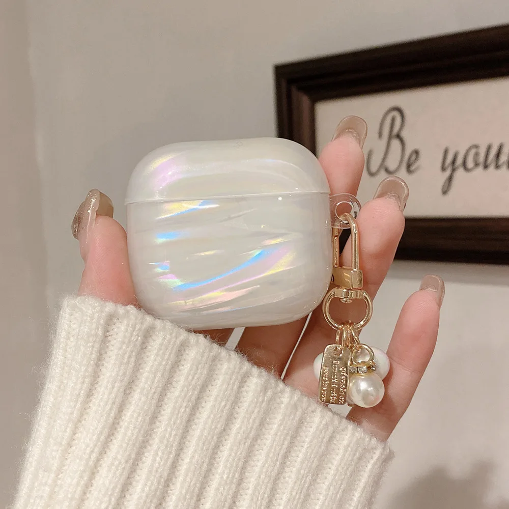 Funda de silicona para auriculares con láser colorido blanco de lujo para apple airpods 2 3 4 pro 2 funda protectora suave con colgante de corazón