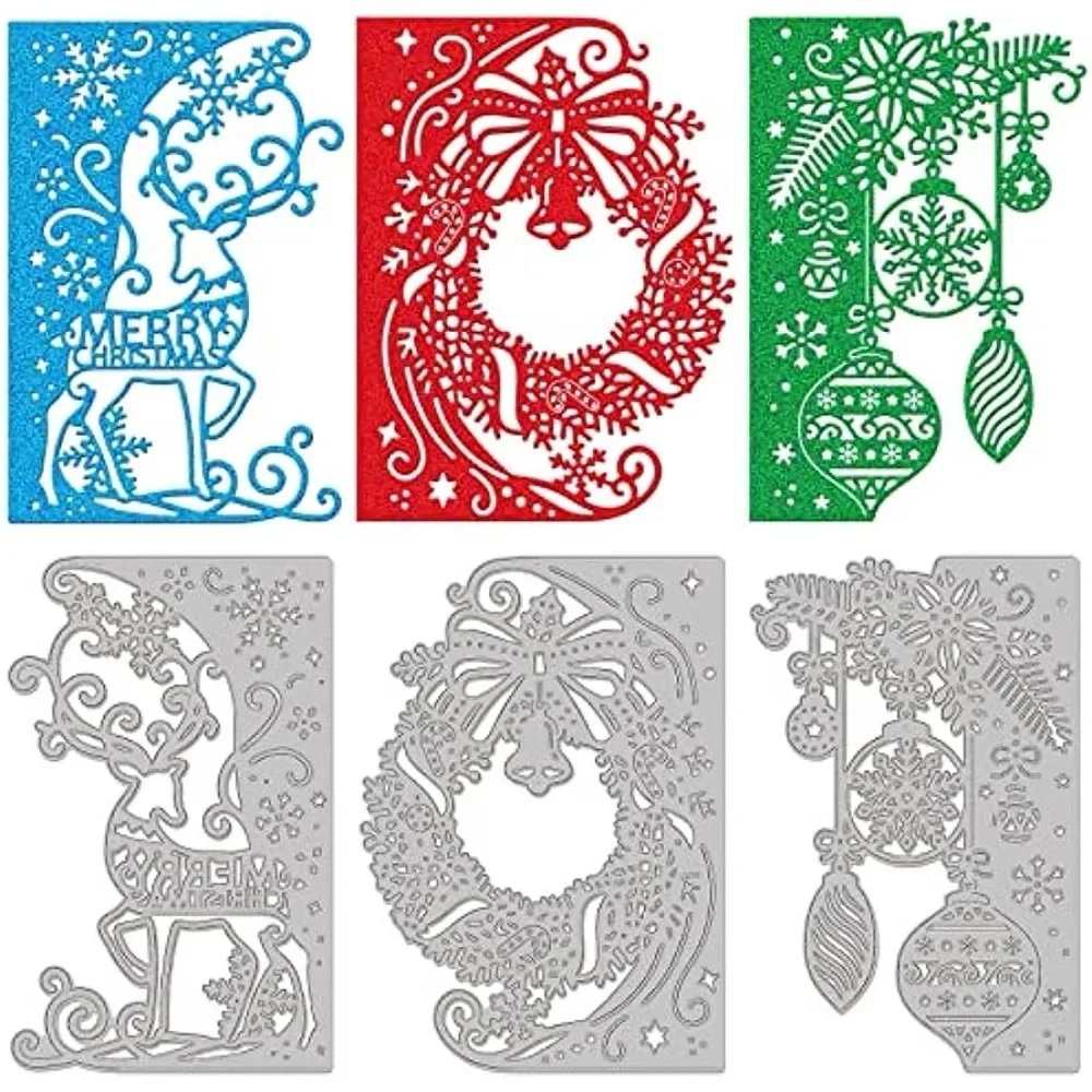 

3 Style Christmas Theme Edge Border Cutting Dies Reindeer Embossing Stencil Template Card Edge Die Cuts Wreath Bell Crafting Die