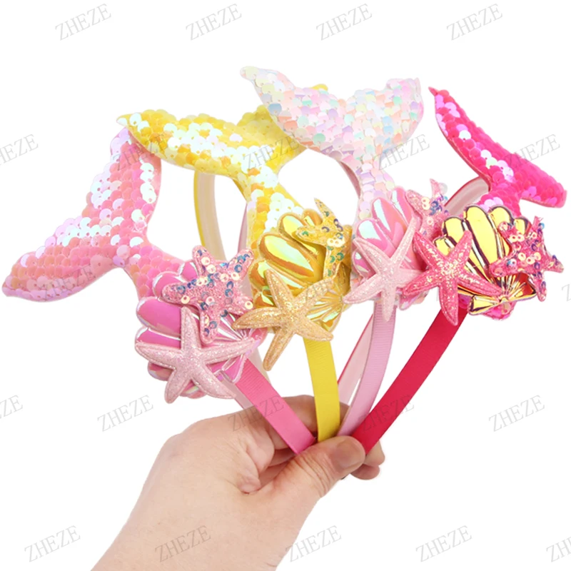 Cosplay Mermaid Headband For Girls Bling Seashell Starfish Birthday Party Hairband DIY Hair Accessories Boutique Gift