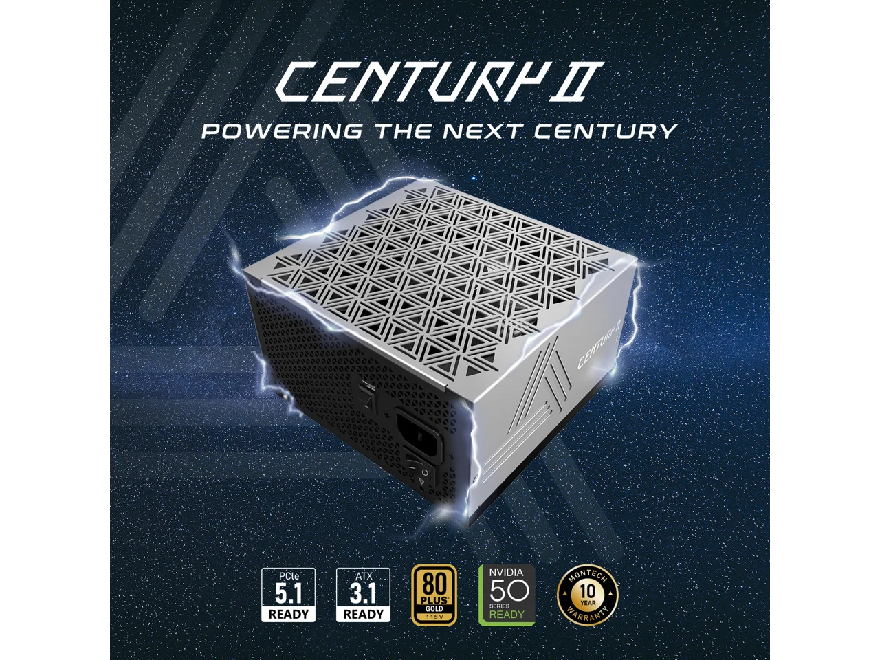 MONTECH Century II - 750W High-End ATX Gaming Power Supply - 80 Plus Gold - Efficiency - Fully Modular - ATX 3.1 & PCIe 5.1 Ready with 12V-2x6 Cable - Zero RPM Low - 10 Years Warranty
