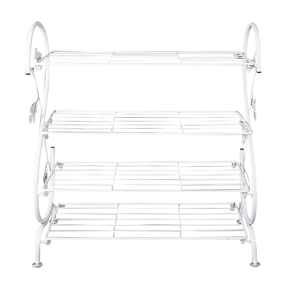 Voltsify White Metal 4 Tier S-Shape Shoe Rack, 60cm W X 30cm D X 70cm H