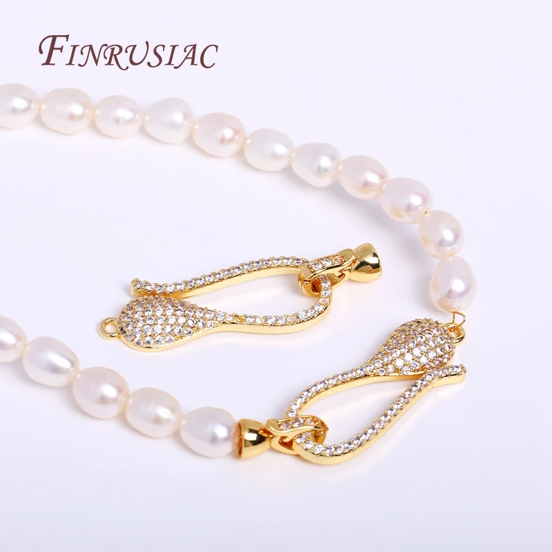 Classic 18K Real Gold Plated End Beads Fastener Clasp For Pearl Necklace Making,Luxury Cubic Zirconia Connector Clasps Findings