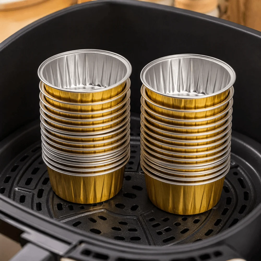100pcs Mini Aluminum Foil Baking Cups Save Space Stackable Muffin Liners Easy Clean Thickened Mini Pie Pans Oven Cooking