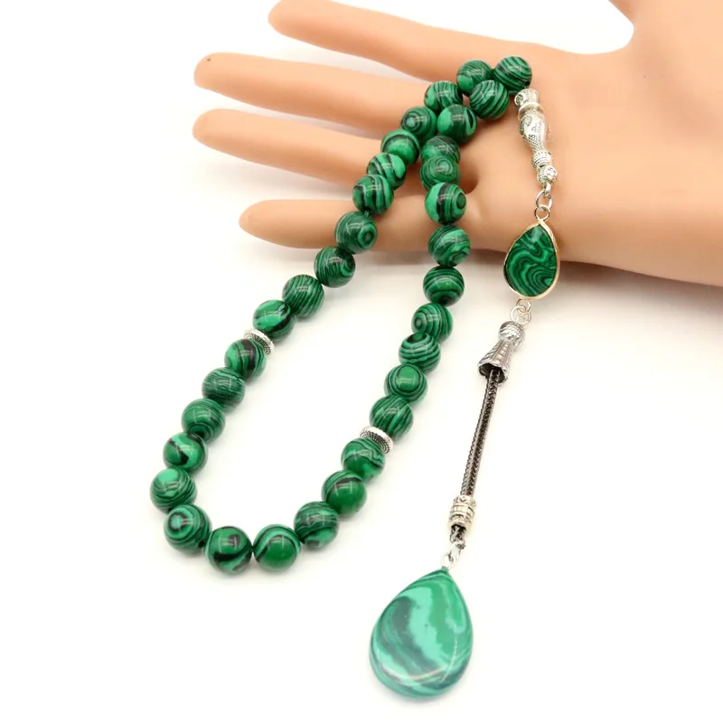 Tasbih Malachite Bracelet Drop Pendant 33 66 99 Beads Rosary Muslim Qibla Jewelry Tasbih Allah Rosary Father Gift