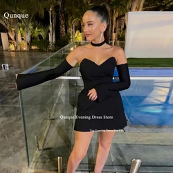 Qunque Black Prom Dress With Scarf Detachabl Sleeves Mini Satin Customized Evening Gowns Girl Vestidos De Graduación Party Dress