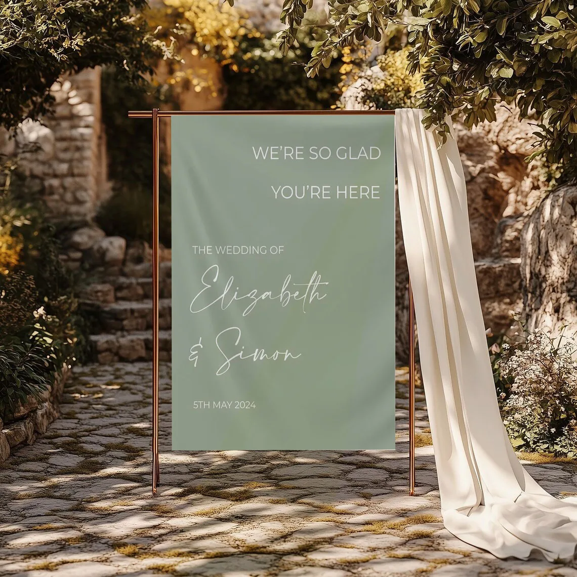 

Green Welcome Wedding Backdrop Sign Customize Name Wedding Poster Personalised Wedding Background Decor