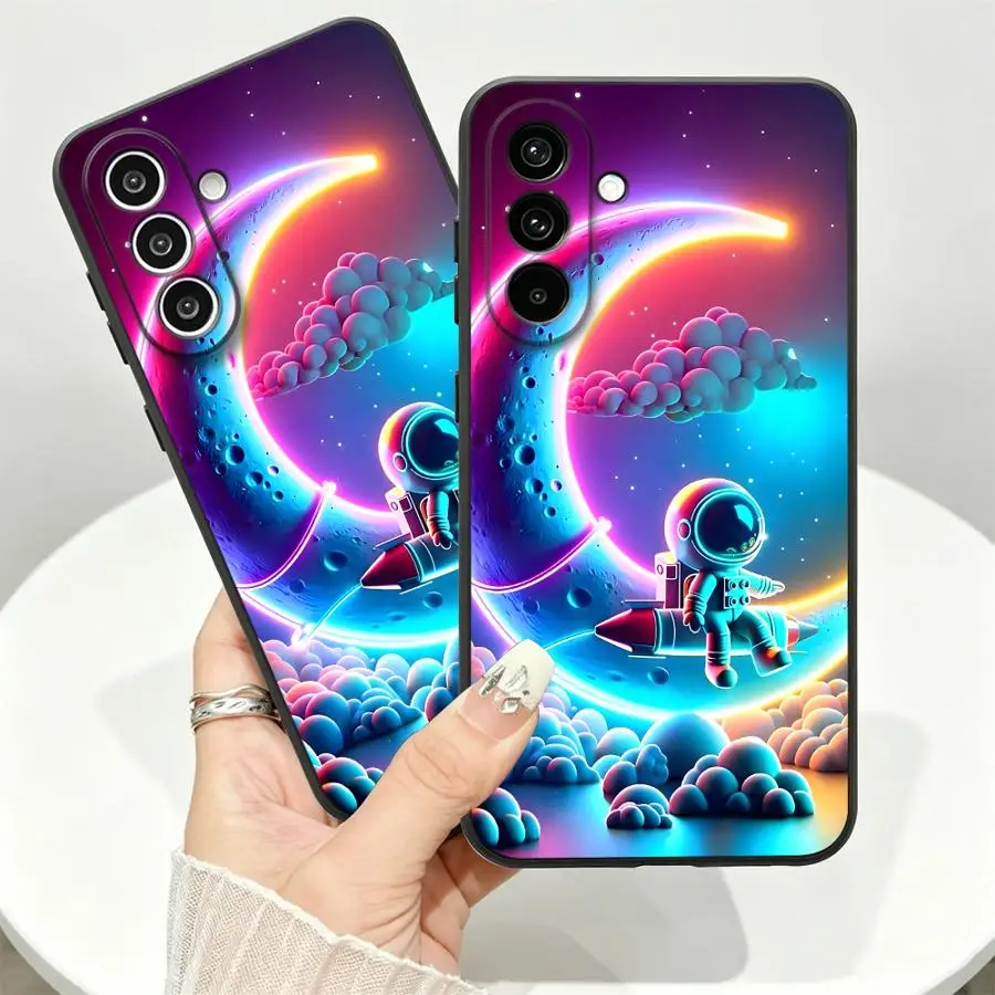 Cute Moon Astronaut Case for Samsung Galaxy A57 A15 A37 A06 A23 A55 A73 A51 A25 A16 A05 Phone Cover A70 A41 A13 A52 A36 A12 A50