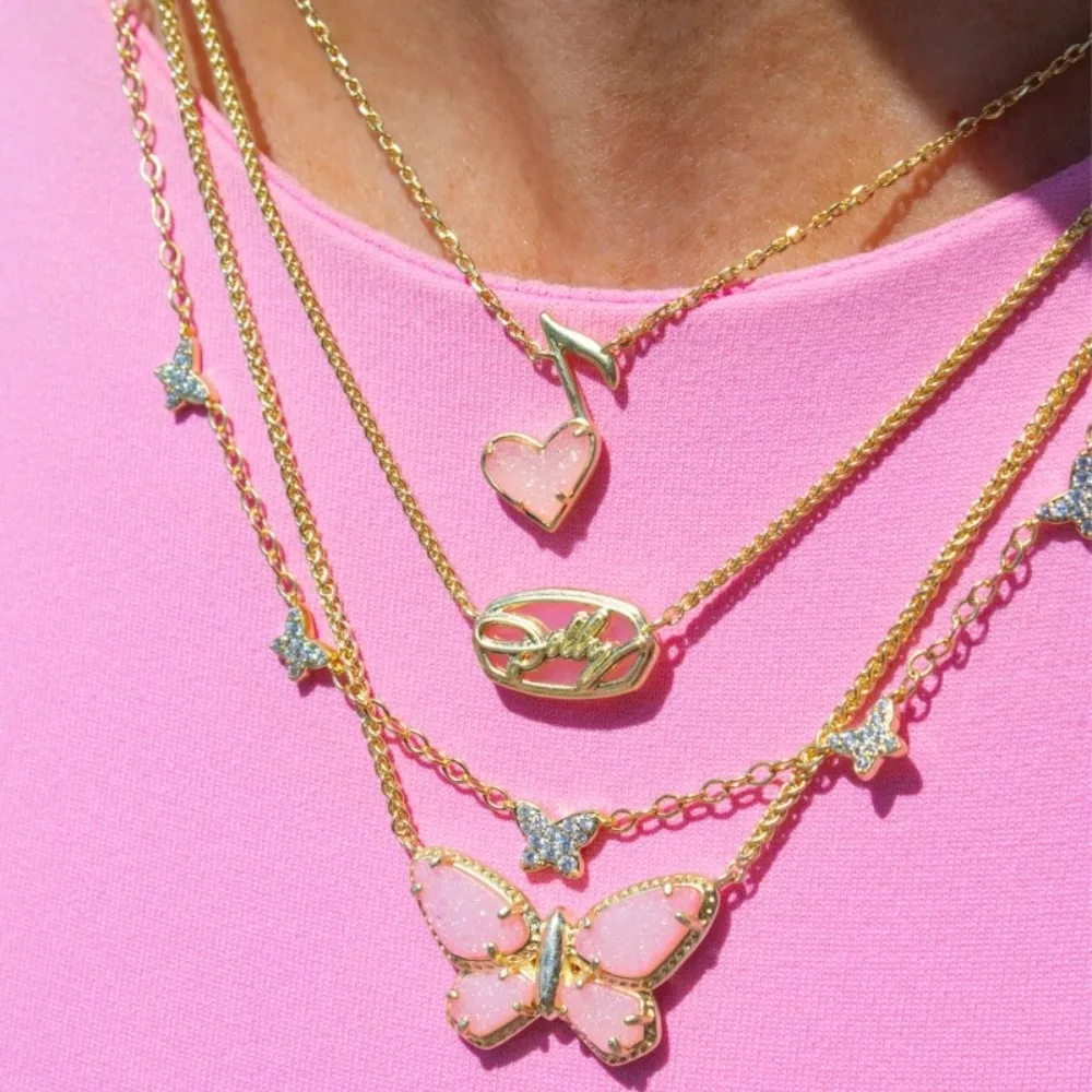 

KS Fashion Jewelry Music Heart Pink Drusy Pendant Necklace for Women Evening Party Birthday Gifts