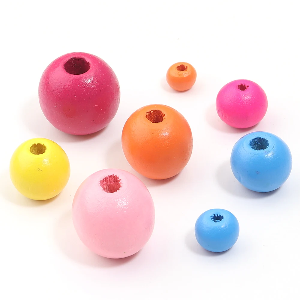 10-100 Stück/Lot 6-30mm Natürliche Holzperlen Bunte Runde Holz-Abstandsperlen für Schmuckherstellung DIY Armband Zubehör – Detail 5