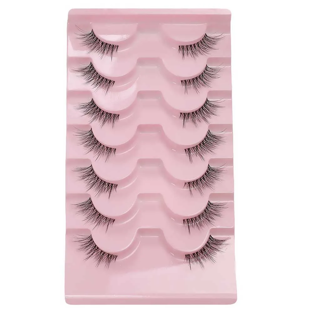 7 paar valse wimpers in vosstijl, donzige wimpers, gemengd ras, natuurlijk en dik, gesimuleerde 3D-cartoonwimpers