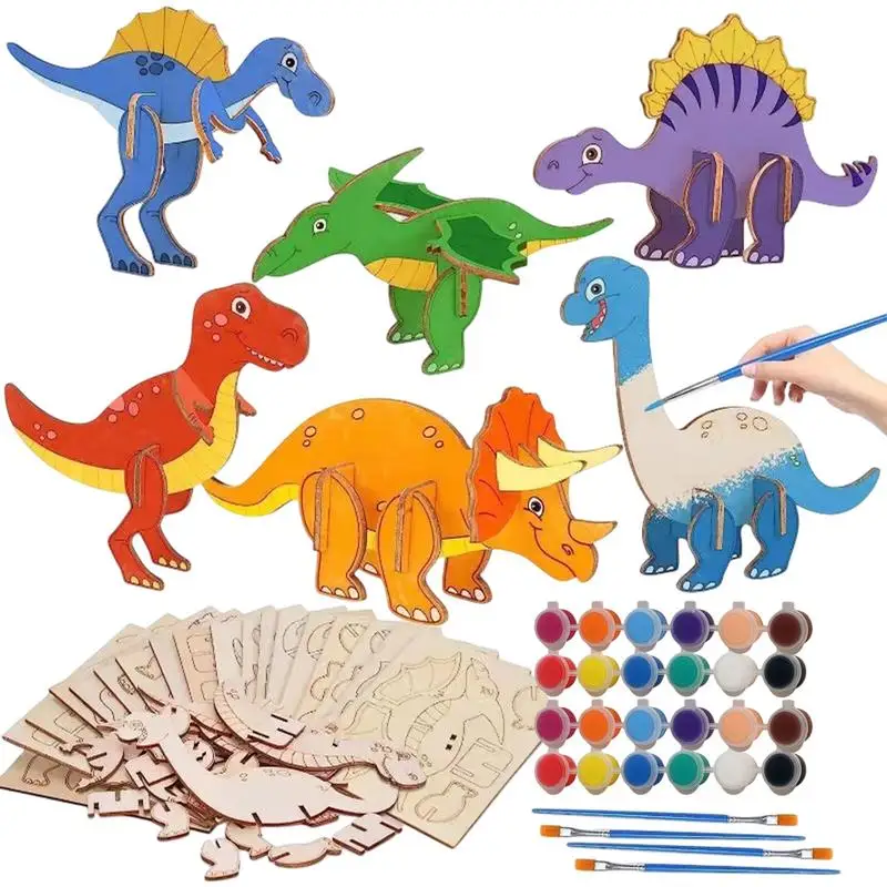 

3D Dinosaur Painting Kits For Kids 3-5 Colorful Imaginative Dinosaur Games Building Kits Educational Puzzles Crafts Toys Gifts