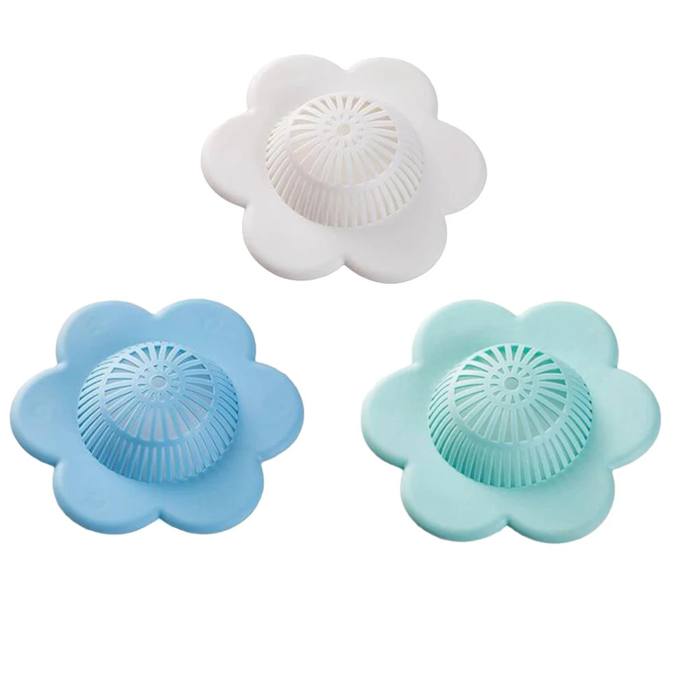 

3pcs Silicone Floor Drain Filter Sink Drain Cover Flower Shape Sink Strainer for Bathroom (White + Green + Blue)