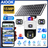 AIOOK Solar Camera Outdoor Surveillance Camera HD 15MP Lens 12000mAh Battery V380 Pro APP 10X Zoom Colour Night Vision 4G SIM