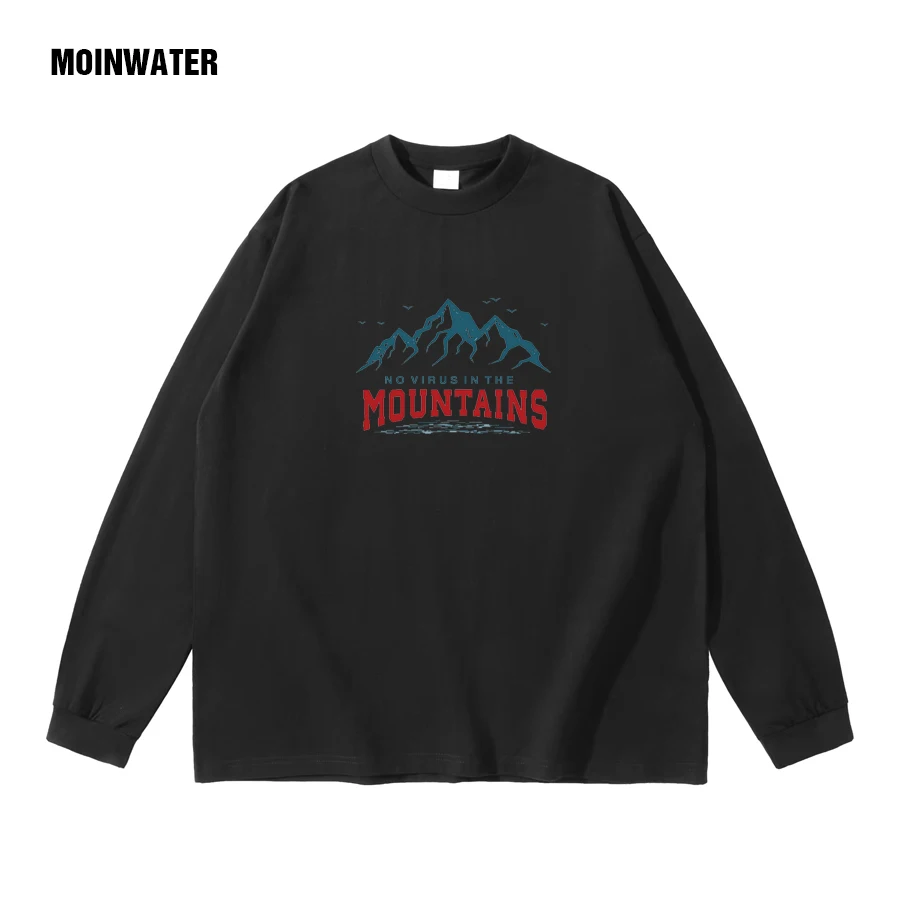 MOINWATER 2022 New Men Thick Long Sleeve T shirts Male Cotton Autumn Casual White Tees Printed Grey Tops for Spring MMLT2207